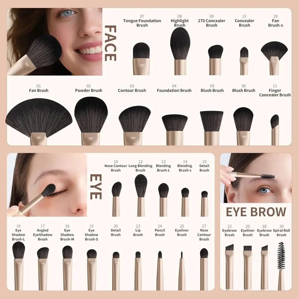 Docolor 30Pcs Professional Premium Synthetic Kabuki Makeup Brushes